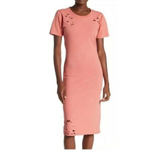 ABOUND Distressed midi dress puffy short sleeves salmon color NEW size XL